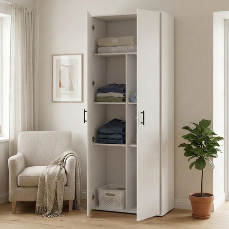 Armario Multiuso 2 Puertas Mileto, 3 Estantes, 40x206h cm Blanco (1/5)