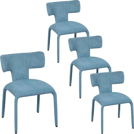 WOLTU Set di 4 Sedie da Pranzo in Lino Colorato Sedie da Cucina Moderne con Gambe in Metallo per Soggiorno, Blu Nebbioso