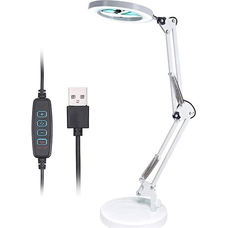 Lampada da scrivania con lente d'ingrandimento, 64 LED, ingrandimento 8x e 10 livelli di luminosità regolabile. (1/4)