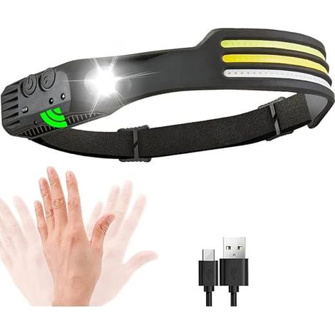 Helle LED-Stirnlampe, Stirnlampe, breiter Strahl- und Strahler, leichter Scheinwerfer mit Bewegungsmelder, Scheinwerfer für Outdoor, Laufen, Camping, Wandern [Energieklasse A+++] (1/5)