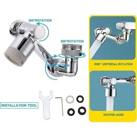 Lot de 2 rallonges de robinet rotatives à 1080 degrés, rotation à 1080 degrés, filtre anti-éclaboussures universel pour cuisine, salle de bain, rallonge de robinet double mode Chromée (1/3)