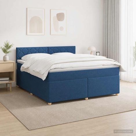 vidaXL Cama box spring con colchón con cabecera Azul 160 x 200 cm Tela (1/5)