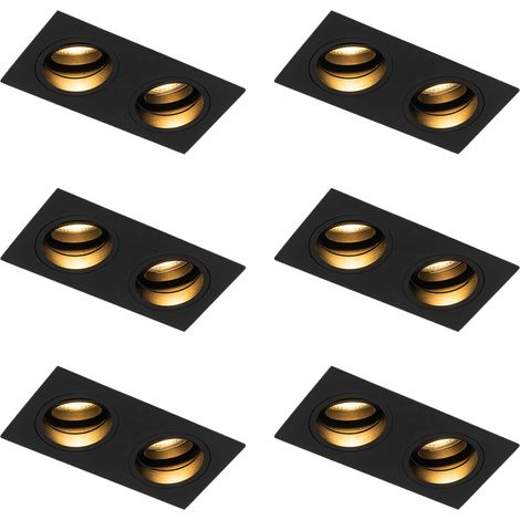 Set mit 6 quadratischen Einbaustrahlern schwarz verstellbar 2-flammig - Chuck