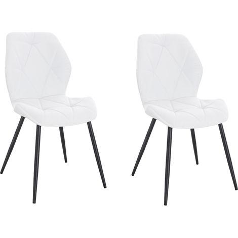 Svita – Lot de 2 chaises de salle à manger rembourrées – Revêtement en tissu blanc – Dossier arrondi – Hauteur d'assise 46,5 cm (1/5)