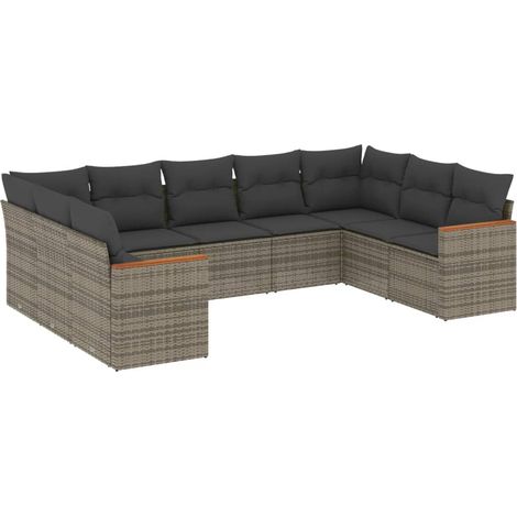 Maison Exclusive - Set Divano da Giardino 9 pz con Cuscini Grigio in Polyrattan (1/5)
