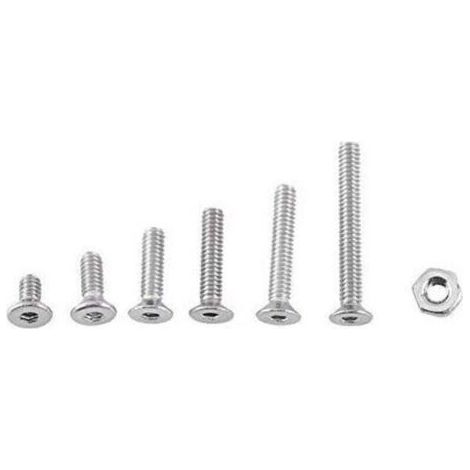 M2 250-teiliges Sortiment an Schrauben, Bolzen, Innensechskantschrauben, Senkkopfschrauben, Flach-/Kuppel-/Zylinderschrauben, Innensechskantschrauben, A2 Edelstahl mit Muttern, M2 x 4/6/8/10/12/16 mm 