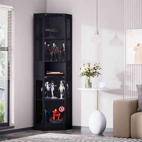Vitrine d'Exposition en Verre 165x57x40cm - 5 Niveaux avec Éclairage LED & Capteur Intelligent - 2 Portes en Verre - Noir (1/5)