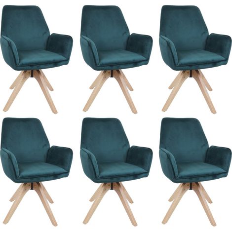 Set di 6 sedie per sala da pranzo HHG-384, con braccioli, seduta girevole, velluto MVG, verde