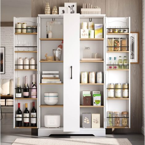 Credenza cucina 78 x 40 x 150 cm in MDF bianco con vano portaoggetti integrato – MEUBLIV (1/5)