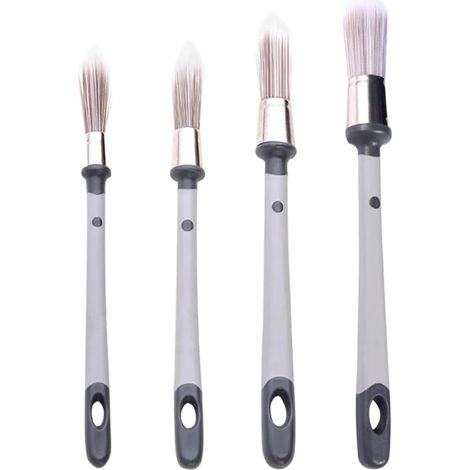 Juego de 4 pinceles redondos de detalle con mango ergonómico de dos materiales para marcos de ventanas, adecuados para todo tipo de pintura, esquinas y decoración de interiores (1/5)