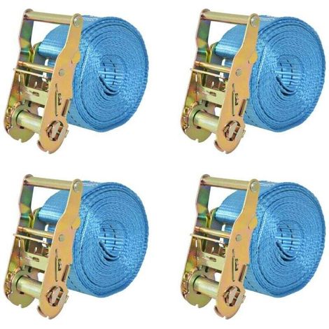 royaluxe -Sangle d’arrimage 4 pcs 2 tonnes 6 m x 38 mm Bleu Bleu (1/5)