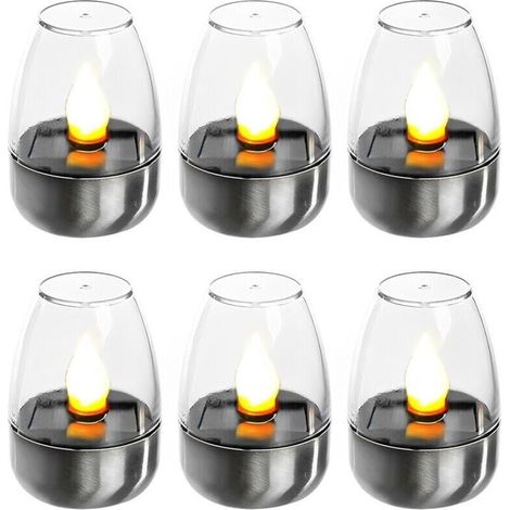 Pack de 6 Bougies LED Électriques Veilleuses Solaires Rechargeables Lumières Solaires Clignotantes pour Extérieur Résistant aux Intempéries Jardin Terrasse Balcon Décoration
