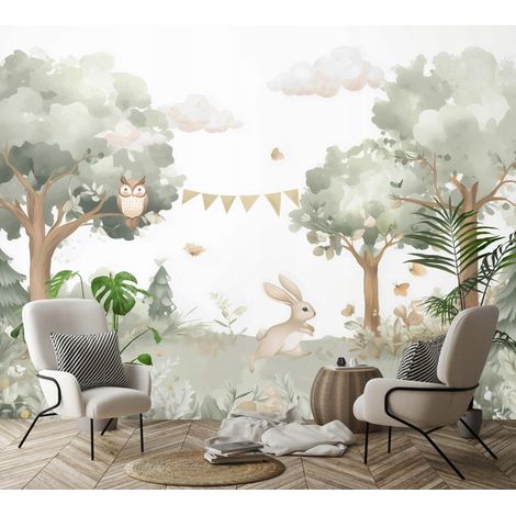 Fototapete Wald Tiere Kaninchen, für Kinderzimmer, 150 x 105 cm – Komplettset inkl. Kleister & Anleitung (1/5)