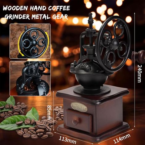 Moulin à café manuel JeiibrZui - Style rétro en fonte et bois - Broyeur en céramique réglable - Pour expresso, filtre et cafetière à piston - Idéal pour la maison, le bureau et les voyages (1/5)