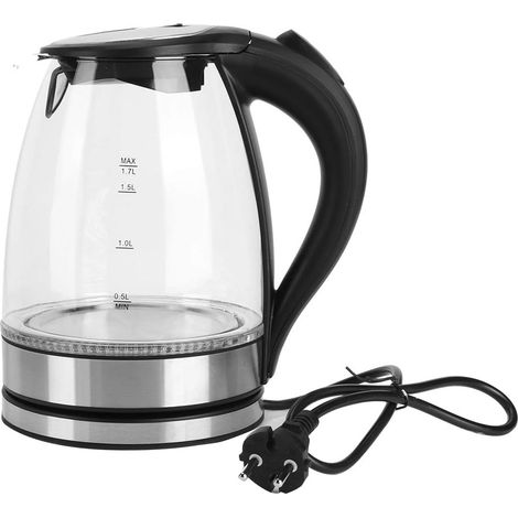 Bouilloire électrique 1,7 L, Bouteille d'eau chauffante en Verre en Acier Inoxydable, marmite à Eau Chaude pour Bureau à Domicile, préparation de thé, café, Prise EU 220 V (1/5)