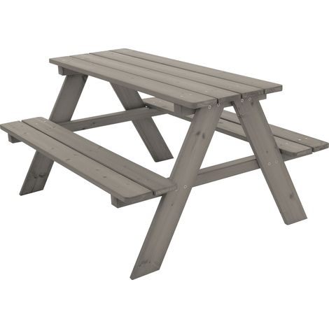 ML-Design Set di Sedute da Esterno per Bambini Grigio in Legno Massiccio Set con 2 Panche e Tavolo da Picnic da Giardino con 4 Sedute Mobili con 2 Panche Incorporate per Bambini da Gioco