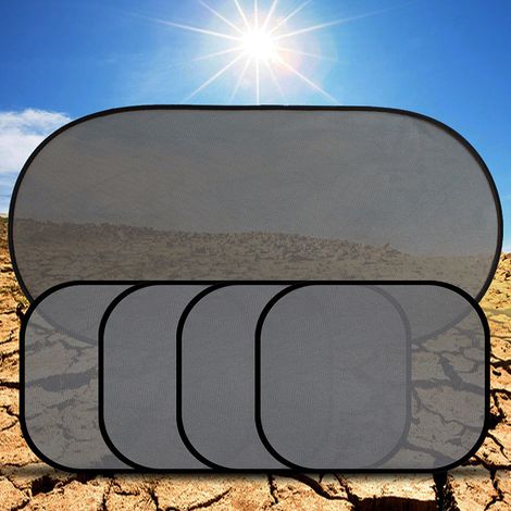 Lot de 5 pare-soleil de voiture pour vitres latérales et arrière, avec ventouses. Protection solaire optimale. (1/5)