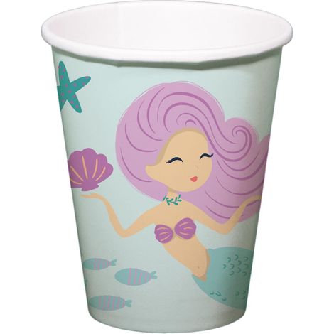 Décoration d'anniversaire Sirène Bleue avec paillettes Irisé - Gobelets - 250 ml - 8 pièces - Vaisselle de fête Sirène Fille Princesse Mer Fête, Vert (1/4)
