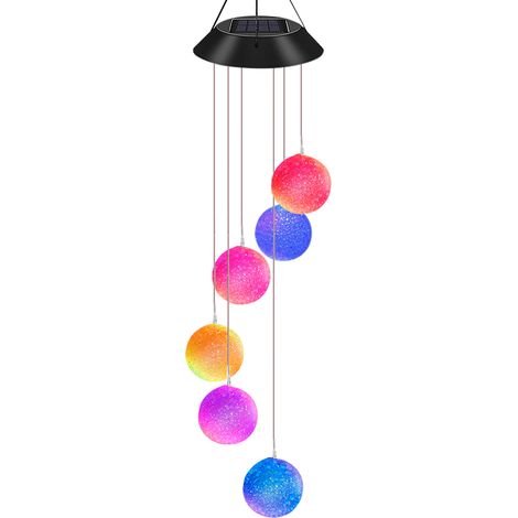 Lampe carillon solaire à boule à couleurs changeantes, à suspendre pour l'extérieur, idéale pour la décoration de jardin, de rue ou de maison. (1/5)
