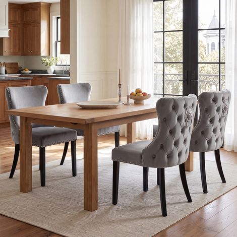Wahson Lot de 4 Chaises en Velours, Chaise Salle à Manger Moderne et Pieds Bois Massif Chaises de Salon Rembourrées Épais, Gris
