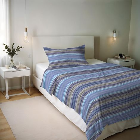 Housse de Couette en Coton et Fibres recyclées, lit Simple, modèle : Rio Blue, confectionné en Italie, Twin (1/5)
