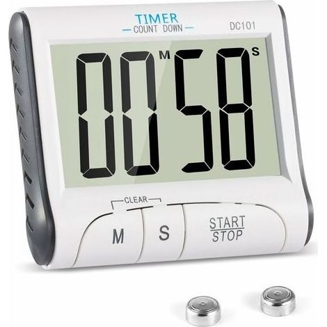 Minuteur de Cuisine, Minuterie de Cuisine Electronique Magnétique Digital 24H Minuteur Numérique avec Alarme Sonore LCD Écran Compte à Rebours Support Aimanté Blanc (1/5)