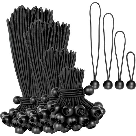40 pièces tendeurs élastiques pour bâche, 10/15/20/30 cm, avec boule, pour Bâches, rideaux, Affiches, noir (1/5)