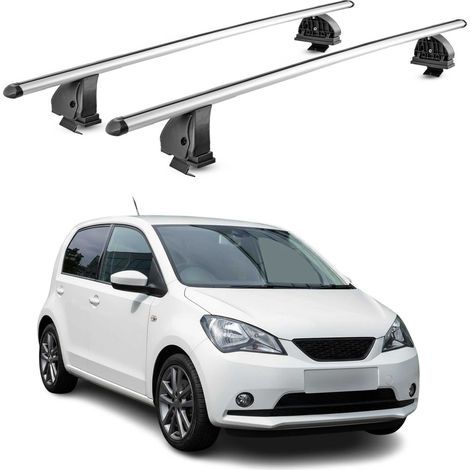 OMAC Aluminium Dachträger Querträger für Seat Mii 2011-2021 – TÜV / DIN 75302:2019 – Abschließbar – T-Nut – Max. 75 kg – 2 Stangen – Silber (1/5)