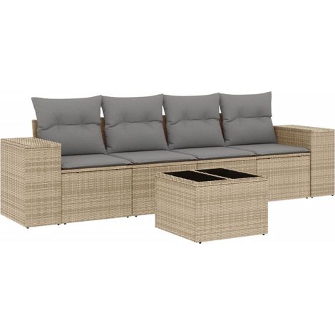 Salon de jardin avec coussins 5 pcs beige résine tressée (1/3)