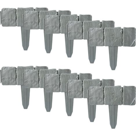 Bordura per giardino effetto ciottoli in plastica, per prato, aiuole e bordure per erba (10 pezzi, grigio) (1/4)