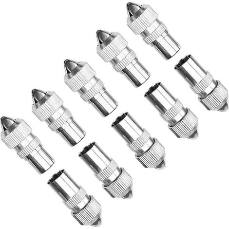 10 Pièces TV Connecteur Prise - Kit de Connecteurs Coaxiaux D'antenne TV - 5 Femelles et 5 Mâles RF, Adaptateurs D'antenne Coaxial (1/3)