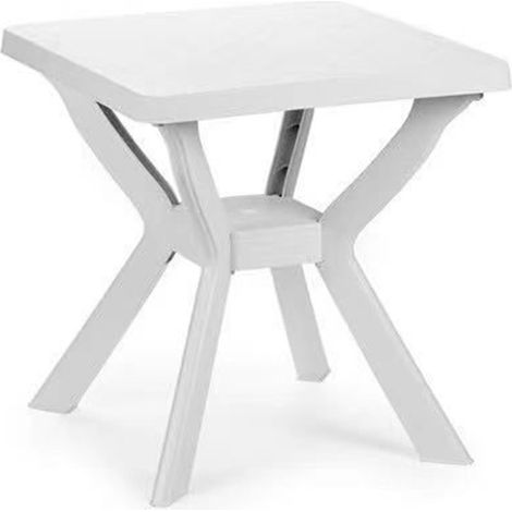 TRADE SHOP - Tavolo Da Giardino Quadrato Bianco Arredo Da Esterno In Plastica 70x70xh72cm 012137 -