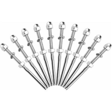 QORVA-Tendeurs de câbles inox 10 pcs – Acier inoxydable 316 – Pour câbles de 1/8'' – Installation rapide avec boulons et écrous