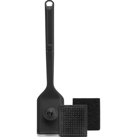 Brosse de barbecue Pro à double tête - Poils inox + tampon à récurer (1/3)