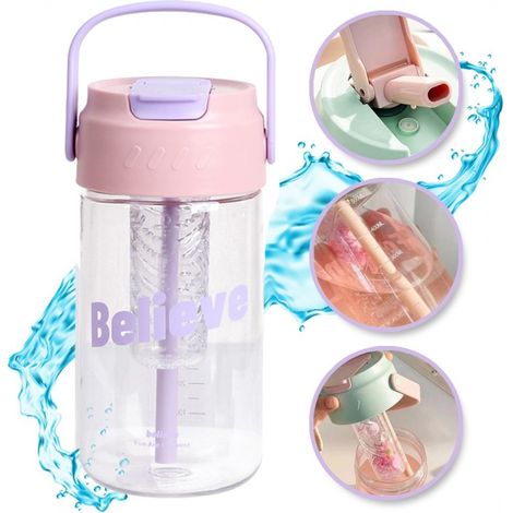 Botella de agua Believe BD34 de 800 ml con cesta y pajita.