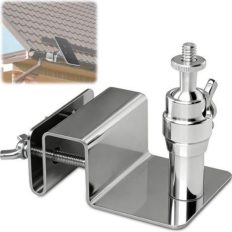1 Support de gouttière, Acier inoxydable, Réglable 360°, Aluminium, Panneaux solaires, Installation sans perceuse (1/4)