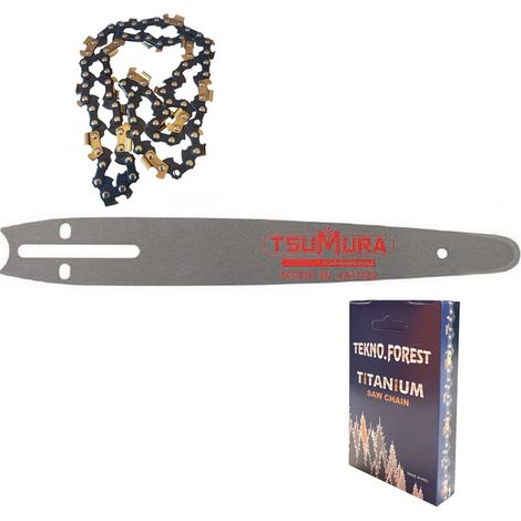 KIT BARRA CARVING MOTOSEGA RICAMBIO 10″ 25cm PASSO 1/4 1,3mm+CATENA TITANIO 60MG (1/4)