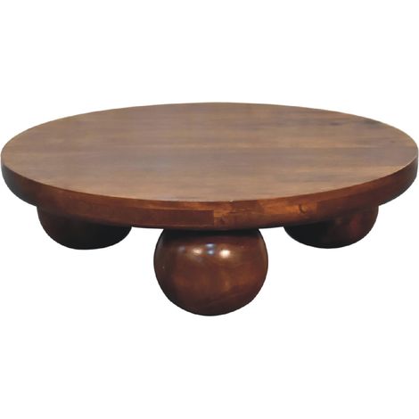 Table à boules centrale en bois massif de châtaignier – table basse salon moderne, design vintage, marron foncé, 100 cm (1/4)