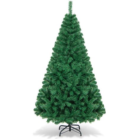Sapin de Noël vert en PVC de 1,8 m avec branches pliables et pied métallique robuste pour salon jardin et terrasse (1/5)
