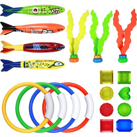 19-teiliges Tauchspielzeug-Set, Kinderpoolspielzeug, Unterwasser-Tauchspielzeug-Set für den Pool, Tauchringe, Tauchtorpedo, Edelsteine, Tauchball-Streamer, Unterwasser-Tauchspielzeug für den Pool (1/5)