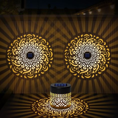 Lanterne Solaire Exterieur Jardin 2 pièces Lanterne Solaire Métal IP65 Étanche Lampes Décoratives Balcon Terrasse balcon Jaune chaud (1/4)