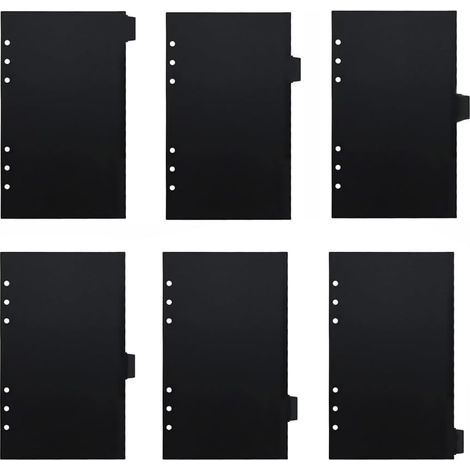 A6-Register für 6-Loch-Ordner, Kunststoff-Register, Trennblätter, Ringordnerzubehör (6 Blatt, schwarz) (1/5)
