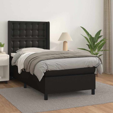 Cama box spring con colchón cuero sintético negro 80x200 cm (1/4)