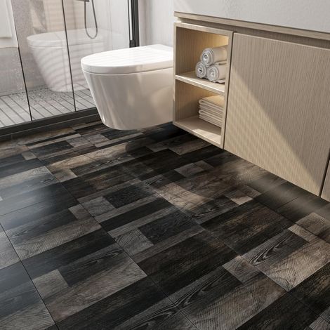30×30CM 30 Dalles PVC Sol Cuisine Salon Lavable Dalle PVC Adhesive Sols Bois Noir Autocollant de Sol Salle de Bain Bureau Antidérapant Lino Sols Adhesif Noir Stickers Bois pour Carrelage (1/5)