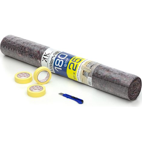 KK Verpackungen® Set Malervlies 25m Kreppband 30mm x 50m Cuttermesser 18mm (1/5)