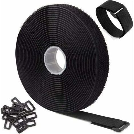 Sangles de Câble Réglables de 5m Avec 25 Boucles, Attaches de Câble Réutilisables Noires, Sangle de Fixation à Crochet et Boucle Pour la Gestion des Câbles (5m x 2cm, Noir) longziming (1/4)