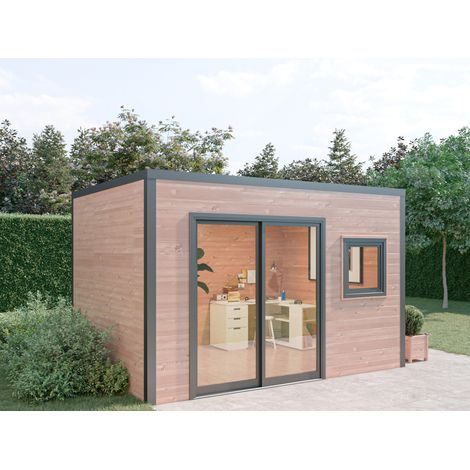 Abri de jardin bois 4x3m – Bois Douglas 55mm – Toit bacacier – Baie coulissante double vitrage – Fabrication artisanale locale – Monnet Seve (1/5)