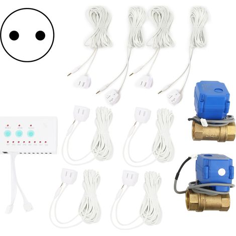 Détecteur de fuite d'eau DN25 avec 2 vannes et 8 voies, système de protection anti-débordement, alimentation AC100-240V, prise UE, alarme de fuite pour maison, capteur d'humidité, kit de sécurité plom (1/5)