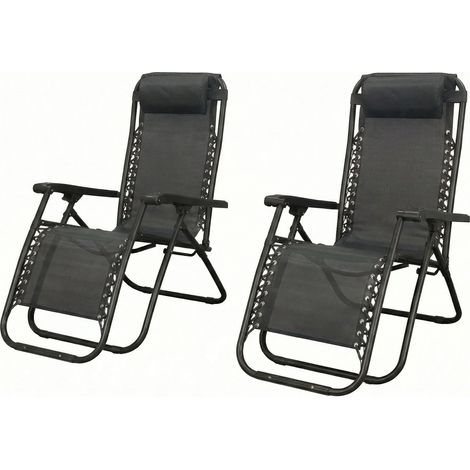 Sedia Sdraio Pieghevole da Esterno Reclinabile e Portatile coppia set 2 pezzi black