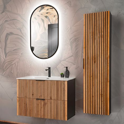 Set di mobili da bagno con lavabo Gaia marrone e nero 80cm (1/5)